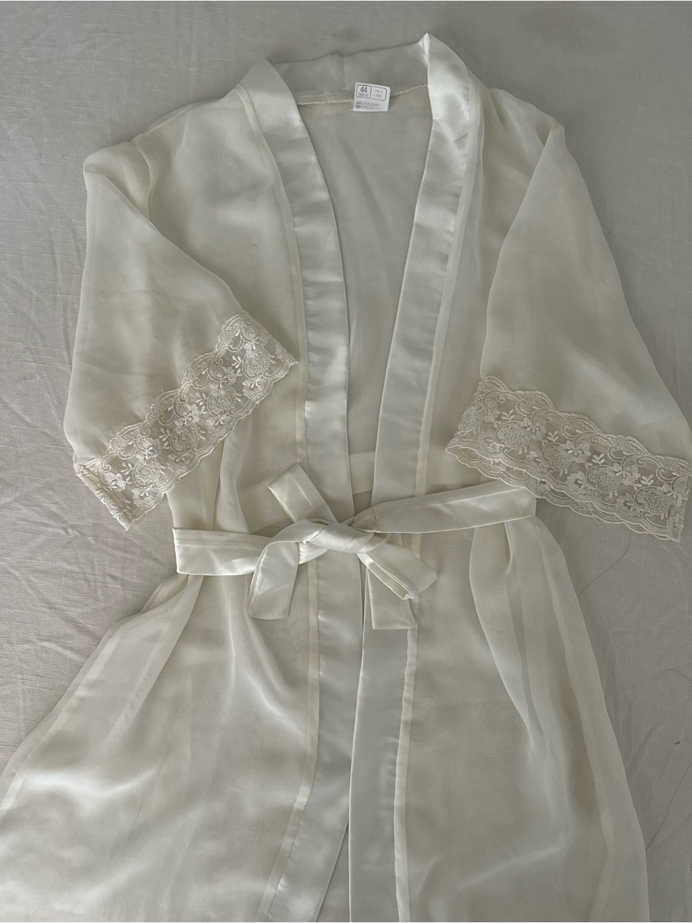 Vintage Sheer Lace-Trim Robe - Ivory 🤍